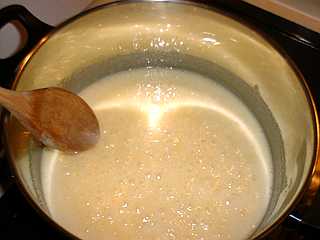 The colour of the mix just as it boils